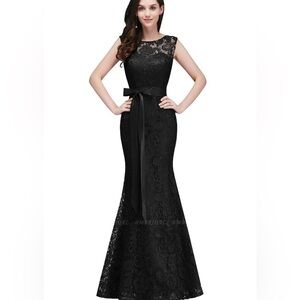 Mari Lee Sheath Column Scoop Lace Sleeveless Long Satin Mermaid Gown